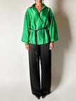 Camicia vintage sartoriale in raso di seta stampa pitone verde smeraldo