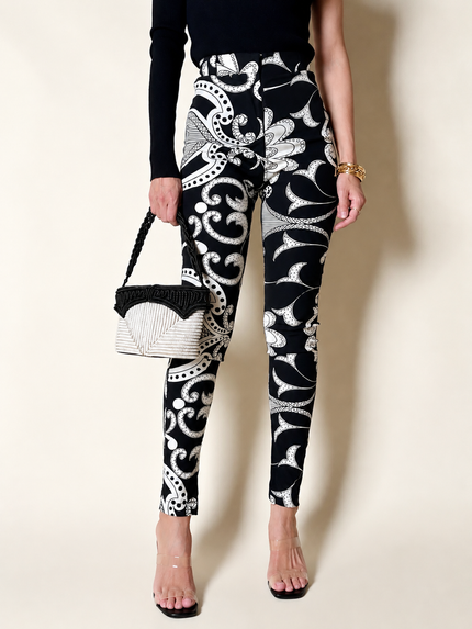 Vintage Leggings von Gianni Versace mit weiß-schwarzem Silver-Baroque-Muster