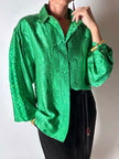 Camicia vintage sartoriale in raso di seta stampa pitone verde smeraldo