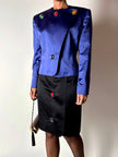 Vintage-Jacke von Yves Saint Laurent aus kobaltblauem Satin mit mehrfarbigen Schmuckknöpfen
