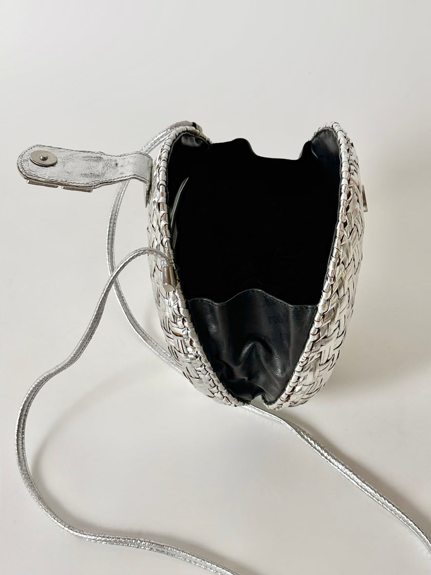 Borsa bandoulière vintage Rodo in midollino argento con chiusura gioiello
