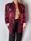 Giacca vintage in tessuto jacquard bordeaux con draghi cinesi e alamari
