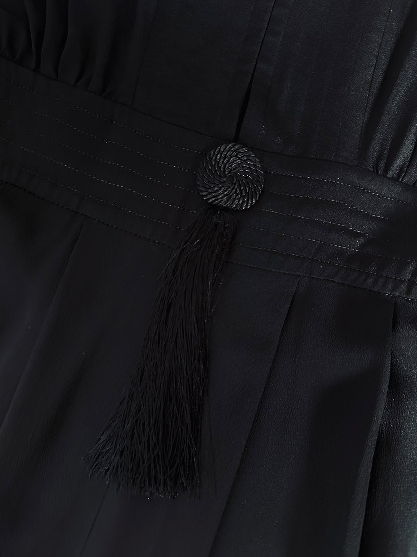 Jumpsuit vintage Emilio Pucci nera con maniche a pipistrello e nappa couture