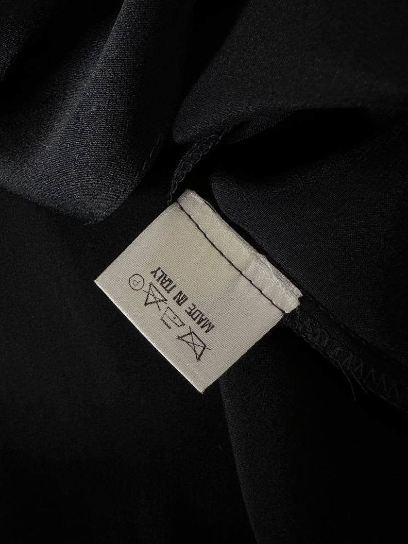 Camicia vintage Padovanelle in raso di seta nero con bottoni gioiello dorati