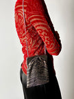 Maglia vintage Jean Paul Gaultier in mesh con stampa in floccato rosso