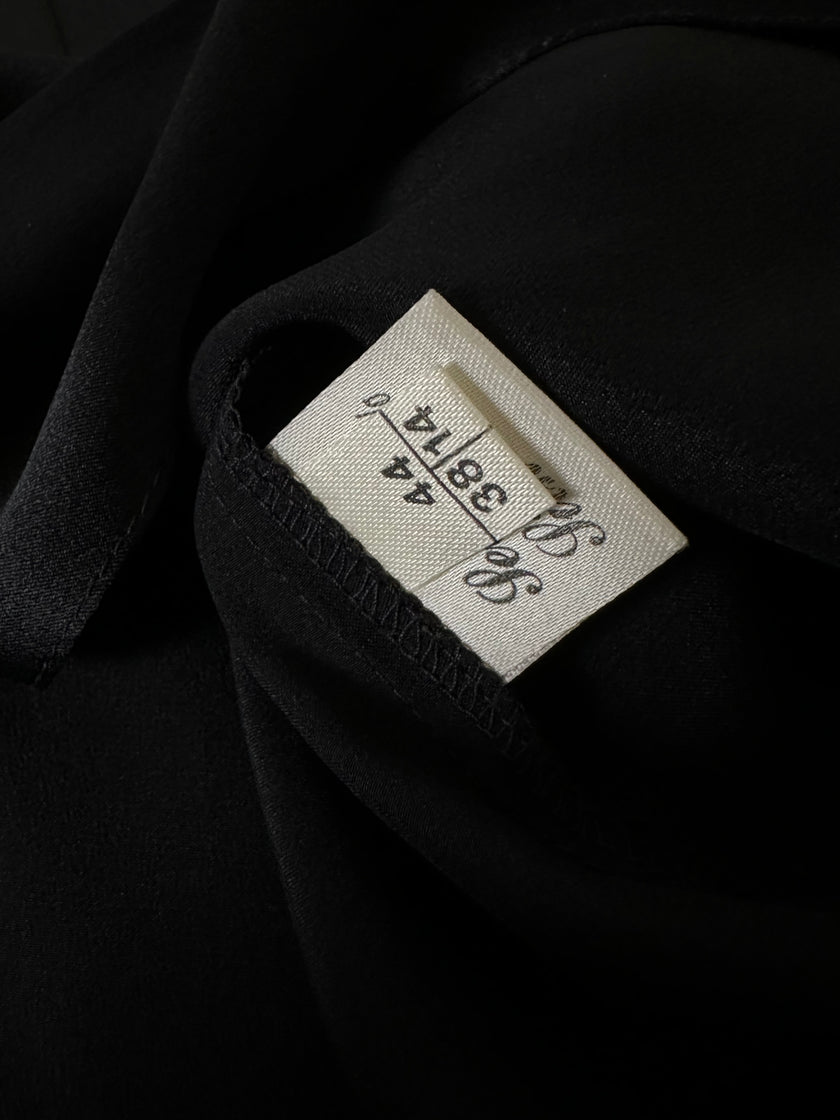 Camicia vintage Padovanelle in raso di seta nero con bottoni gioiello dorati