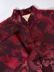 Giacca vintage in tessuto jacquard bordeaux con draghi cinesi e alamari