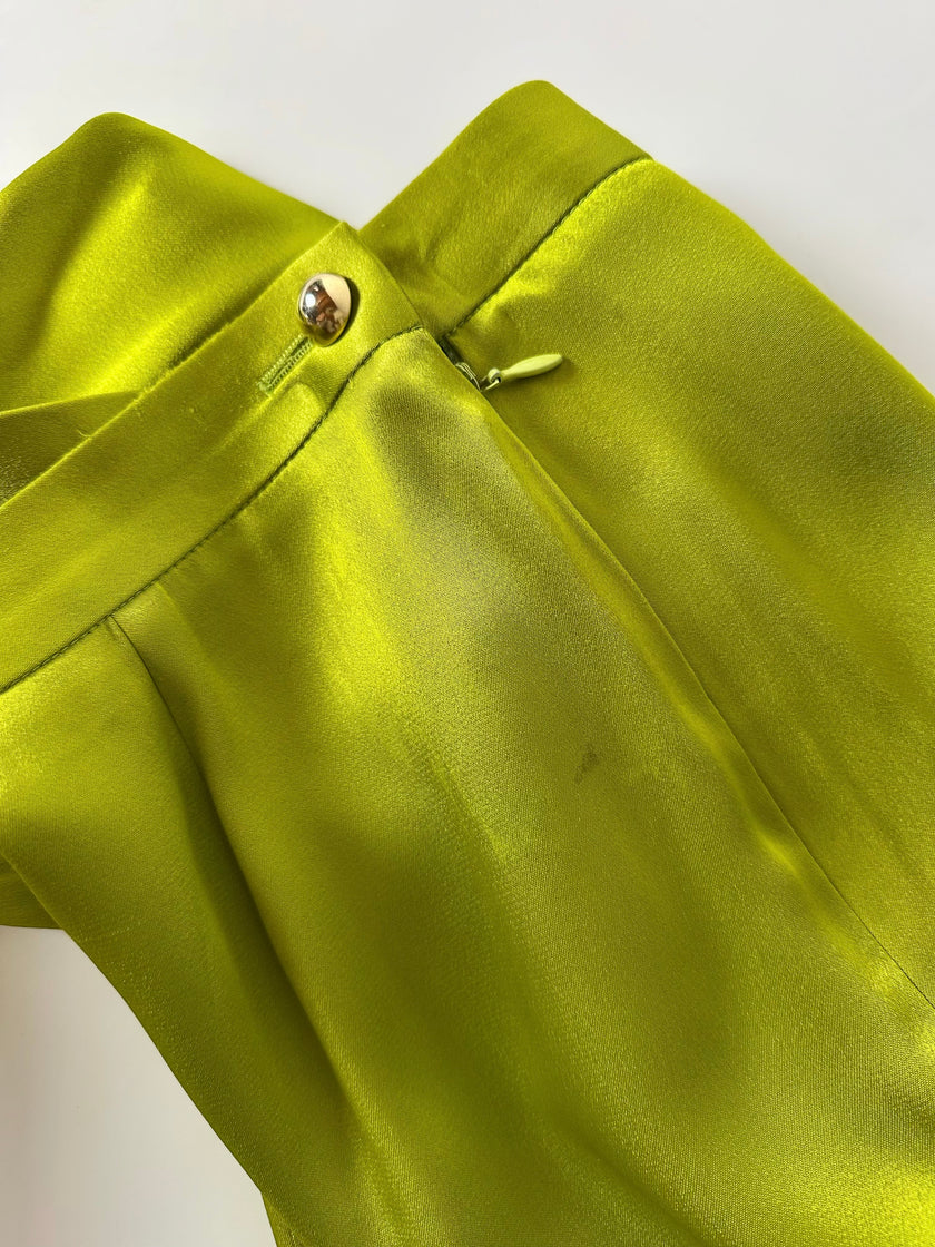 Pantalone vintage Guy Laroche Couture modello a palazzo in raso verde lime