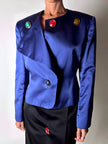 Vintage-Jacke von Yves Saint Laurent aus kobaltblauem Satin mit mehrfarbigen Schmuckknöpfen