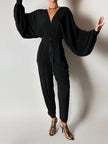 Jumpsuit vintage Emilio Pucci nera con maniche a pipistrello e nappa couture