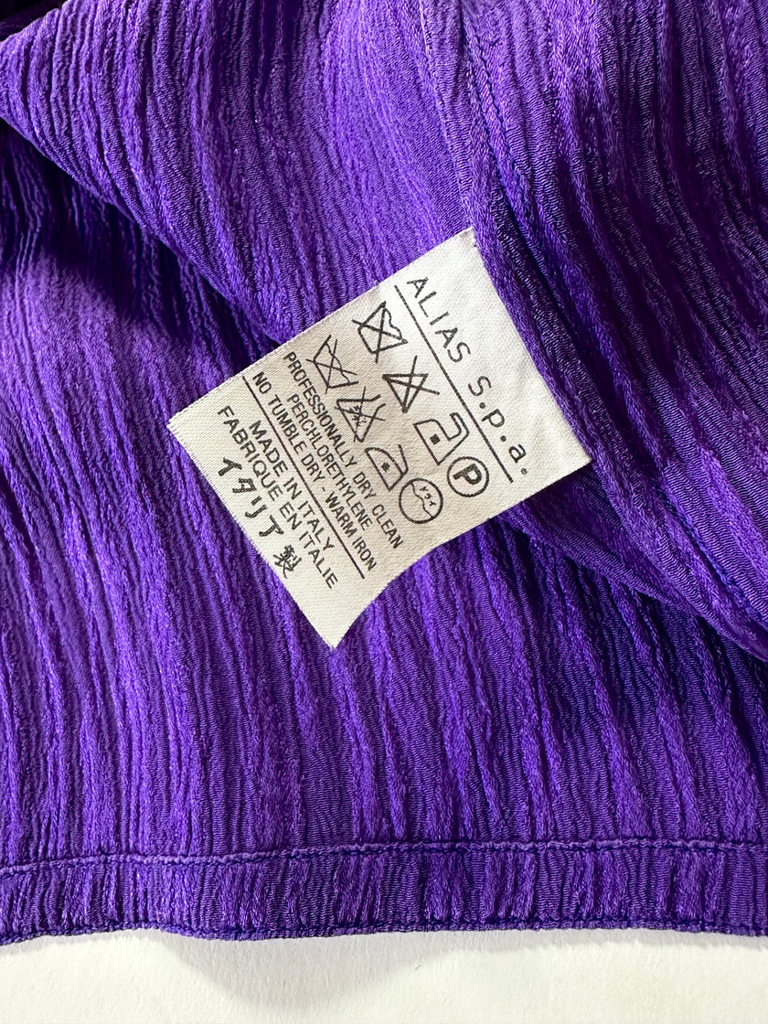Camicia vintage Gianni Versace in seta goffrata viola con maxi tasca