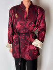 Giacca vintage in tessuto jacquard bordeaux con draghi cinesi e alamari