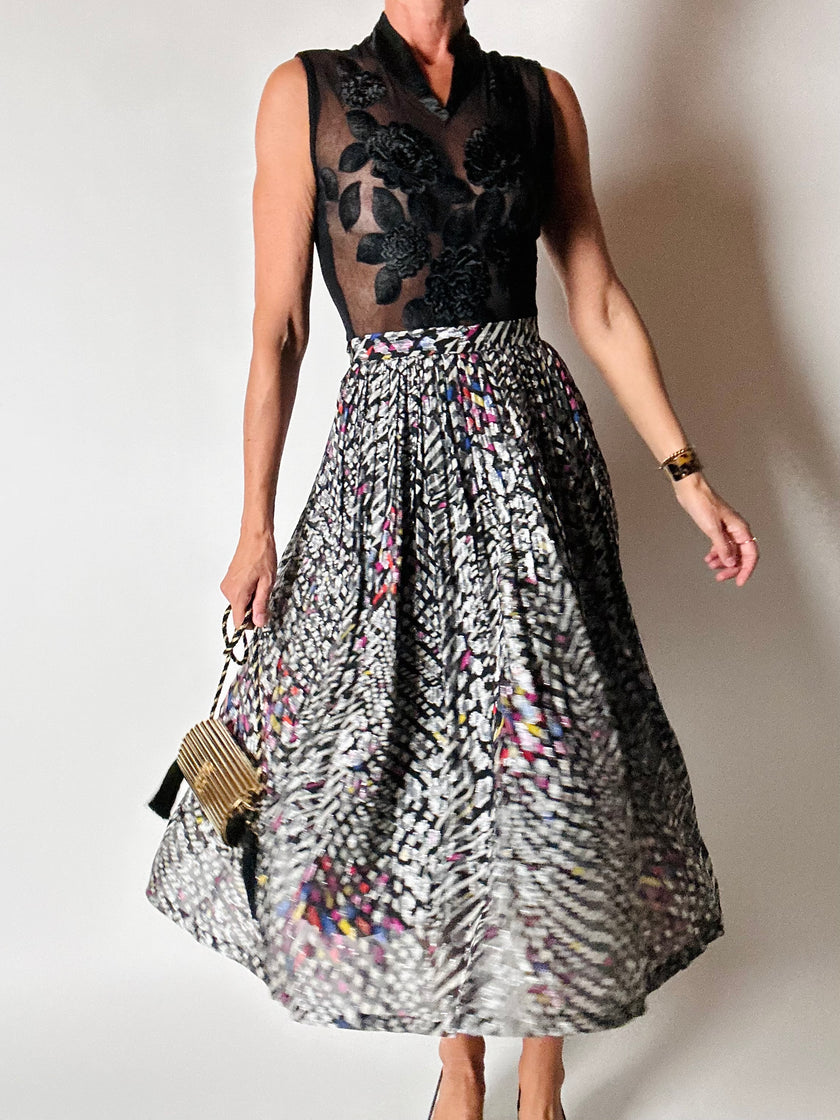 Gonna vintage in seta jacquard operata con lamé  argento – Tessuto Gianni Versace
