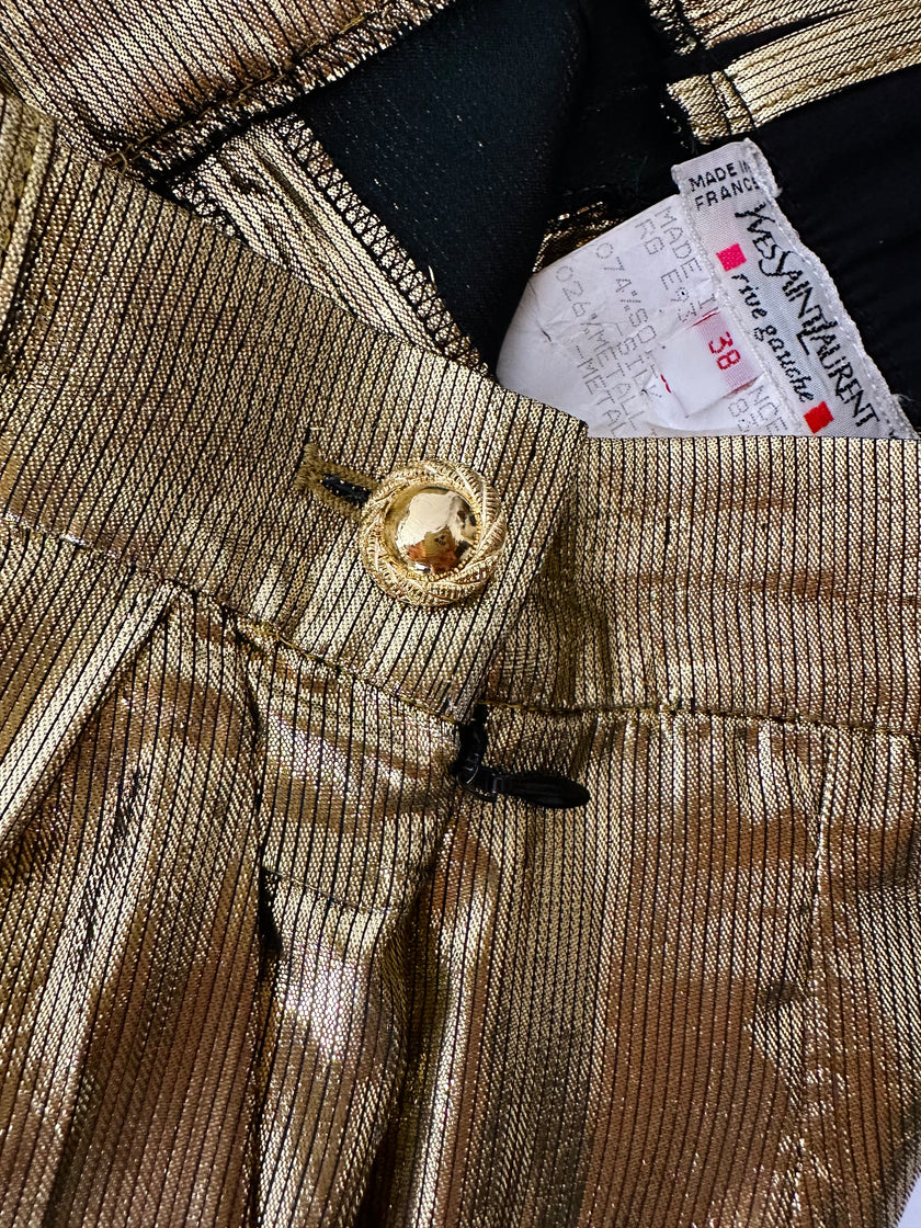 Pantalone vintage Yves Saint Laurent Rive Gauche a palazzo in seta lamé oro