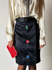 Gonna vintage Yves Saint Laurent Variation in raso nero con bottoni gioiello