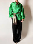 Camicia vintage sartoriale in raso di seta stampa pitone verde smeraldo