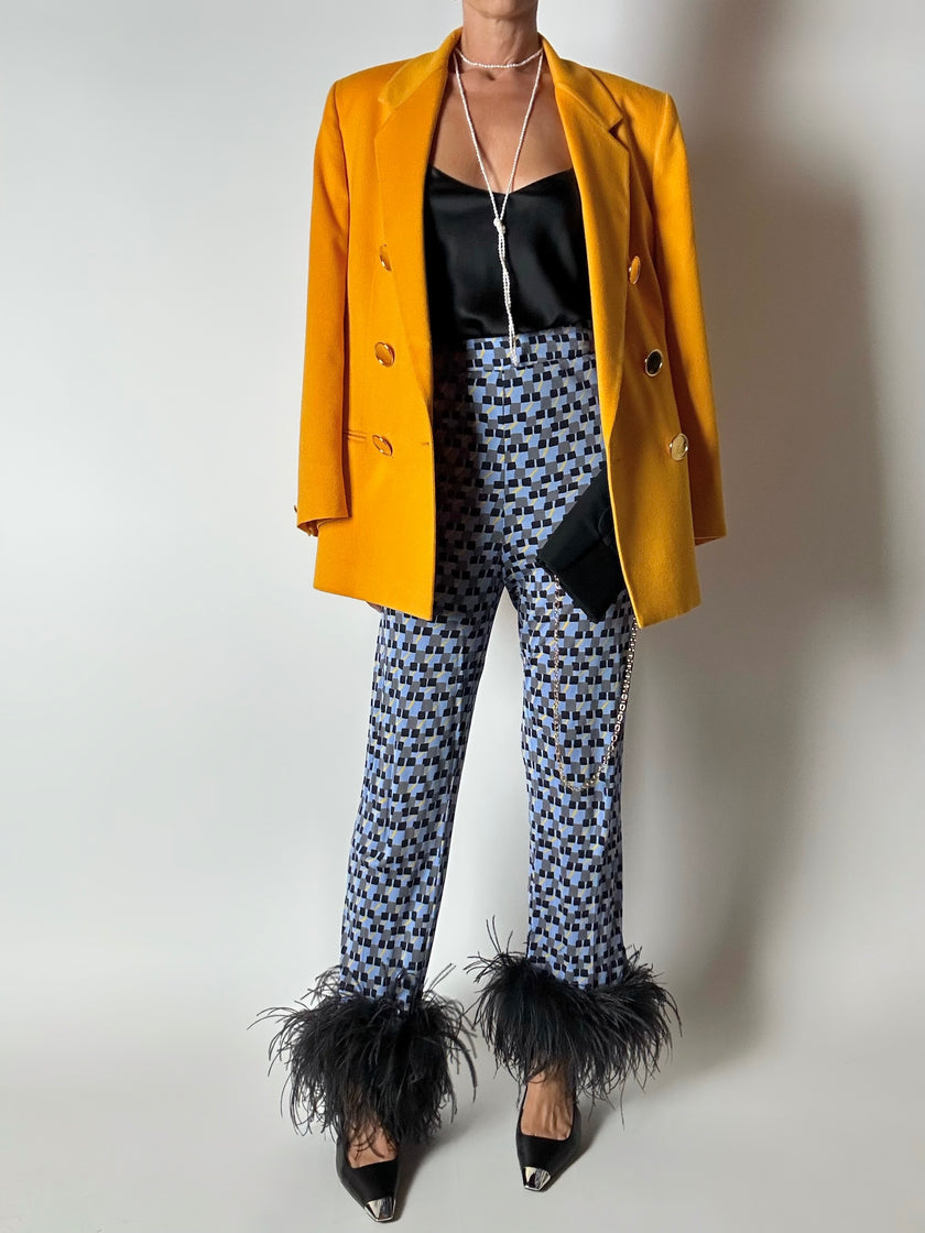 Blazer vintage Genny in cashmere giallo becco d’oca con bottoni gioiello dorati