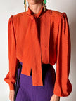 Camicia vintage Scherrer Boutique con nastro al collo in seta jacquard zucca