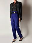Pantalone vintage Cristina Gavioli a vita con piega in lana blu violetto
