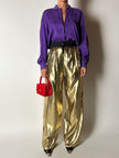 Camicia vintage Gianni Versace in seta goffrata viola con maxi tasca