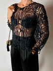 Giacca vintage in seta nera con ricami soutache e alamari