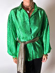 Camicia vintage sartoriale in raso di seta stampa pitone verde smeraldo