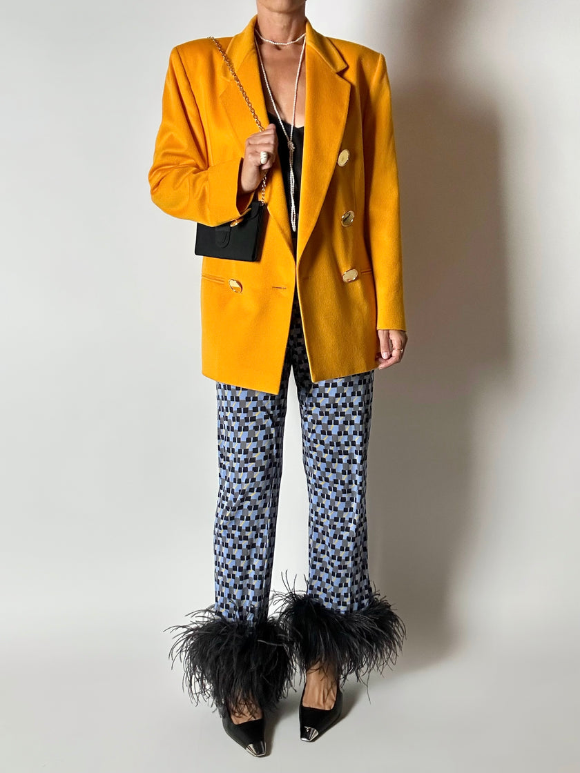 Blazer vintage Genny in cashmere giallo becco d’oca con bottoni gioiello dorati