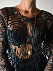 Giacca vintage in seta nera con ricami soutache e alamari