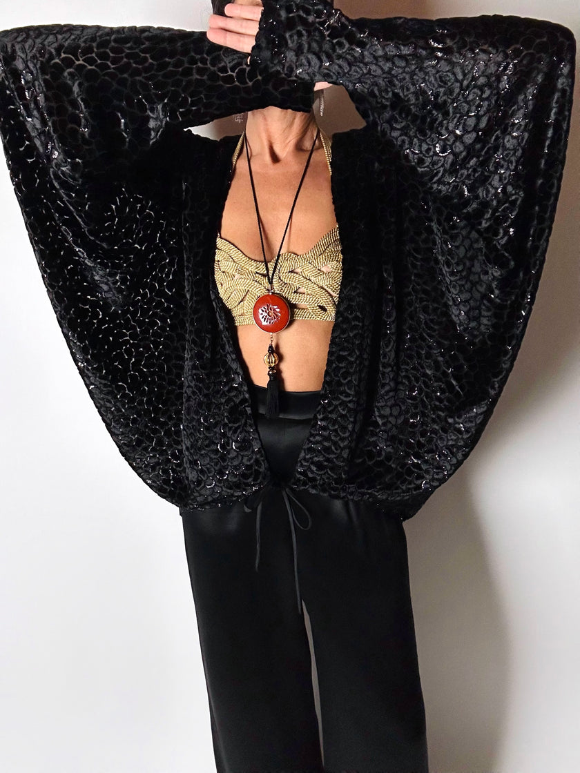 Giacca vintage Valeria Ferri in velluto di seta dévoré nero e lurex