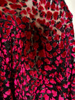 Camicia vintage in velluto dévoré amarena e lurex nero con motivo animalier