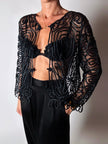 Giacca vintage in seta nera con ricami soutache e alamari