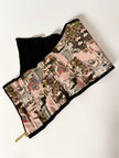 Stringivita vintage in camoscio nero con fodera in seta stampa erotica