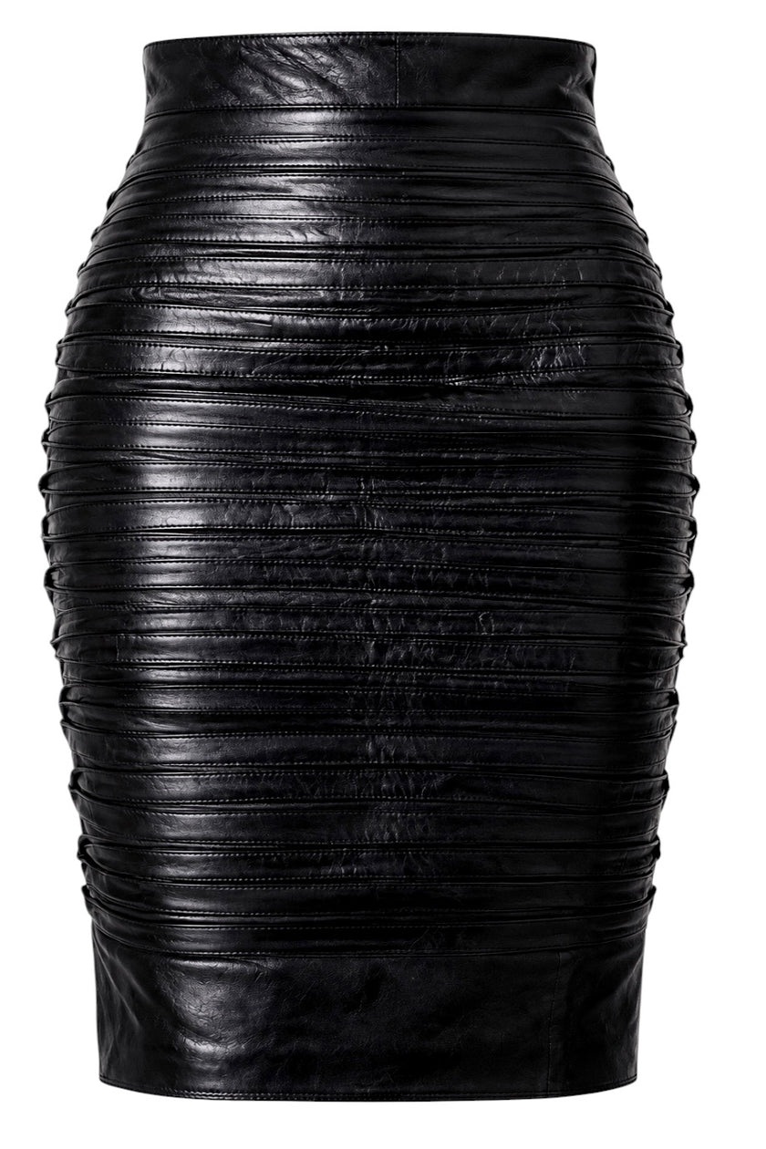 Black leather “Gianni Versace” midi skirt
