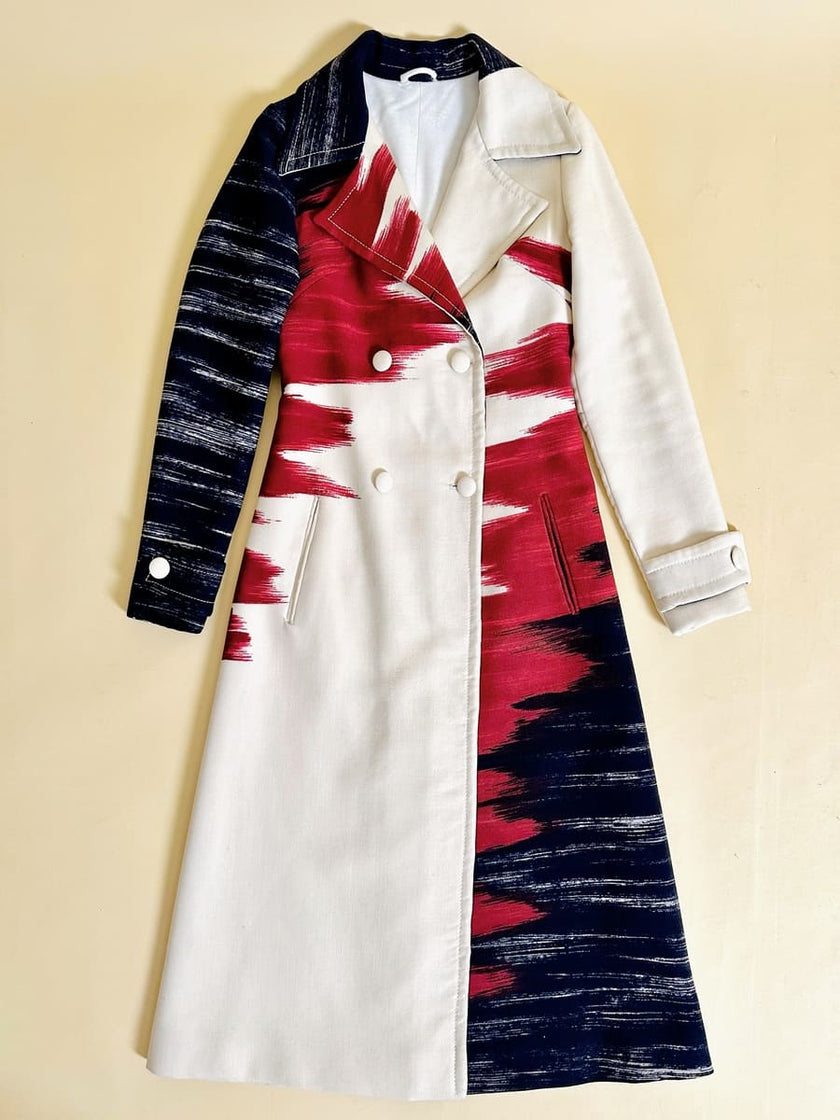 Cappotto redingote in lana fantasia astratta
