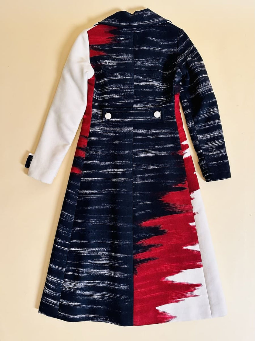 Cappotto redingote in lana fantasia astratta