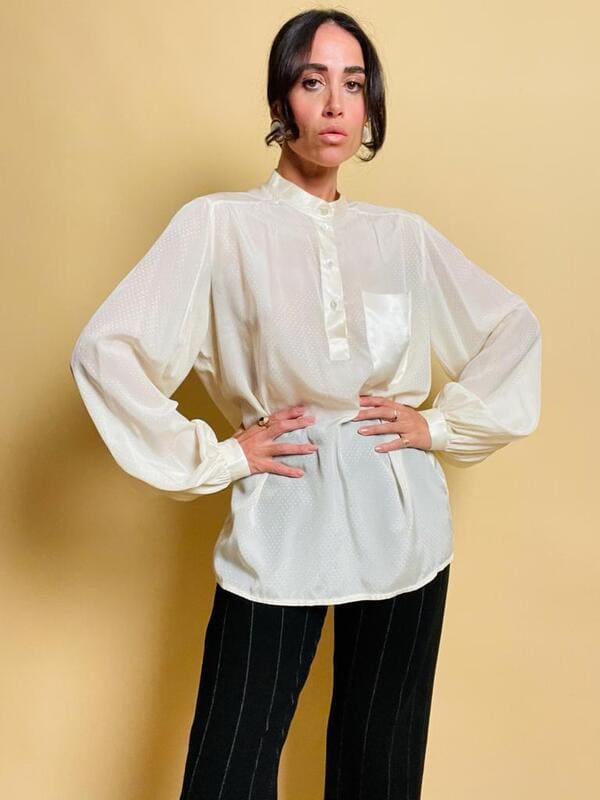 Camicia in seta jaquard con collo alla coreana