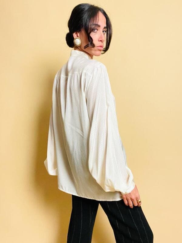 Camicia in seta jaquard con collo alla coreana