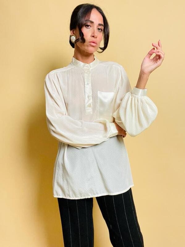 Camicia in seta jaquard con collo alla coreana