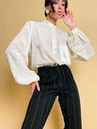 Camicia in seta jaquard con collo alla coreana