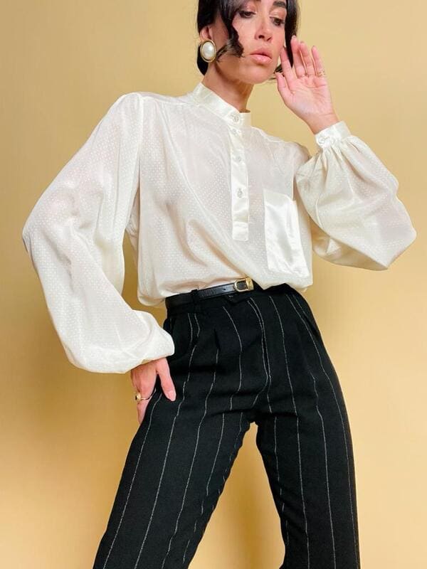 Camicia in seta jaquard con collo alla coreana