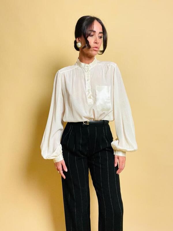 Camicia in seta jaquard con collo alla coreana