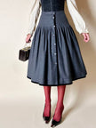 Gonna Fit and Flare Valentino Miss V in lana grigio antracite e velluto nero