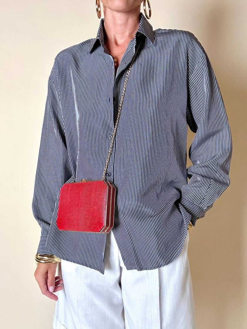 Camicia Intrend in pura seta fantasia mille righe blu e bianca