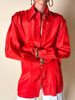 Camicia Yves Saint Laurent in pura seta rosso aragosta con pettorina
