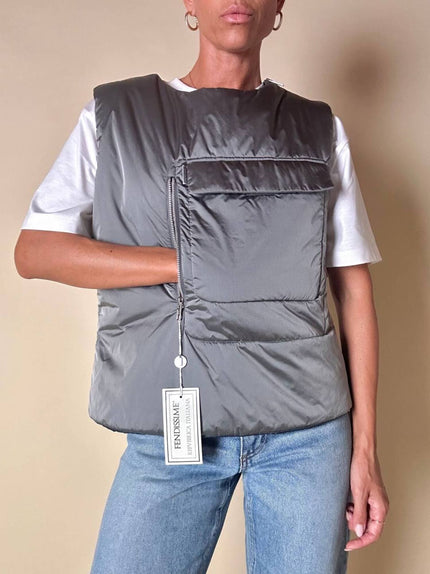 Gilet tecnico imbottito in nylon argento “Fendissime”