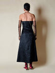 Abito a fascia in broccato di seta nero fantasia orientale