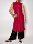 Maxi gilet vintage rosso rubino con alamari in raso