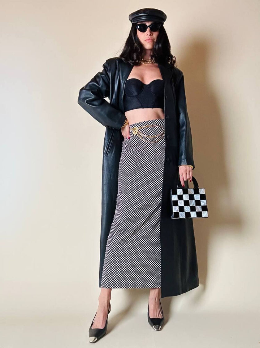 Cappotto lungo in pelle nera