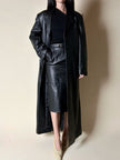 Maxi cappotto vintage in pelle nera Real Leather con fodera matelassé
