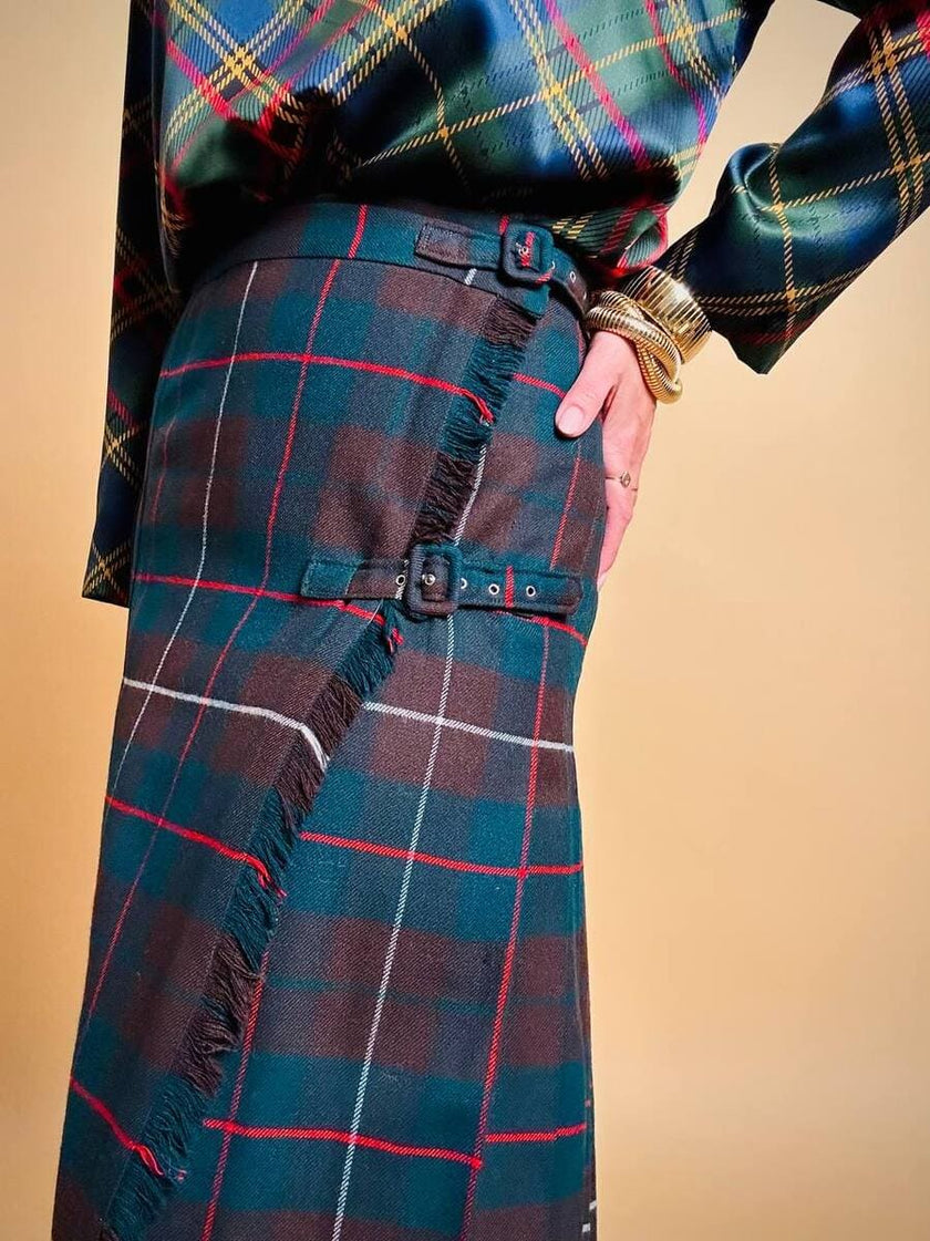 Maxi kilt sartoriale in lana fantasia tartan